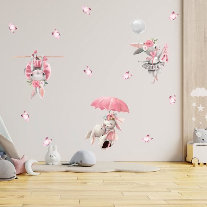 Autocollant mural, Fille avec parapluie, Papillons