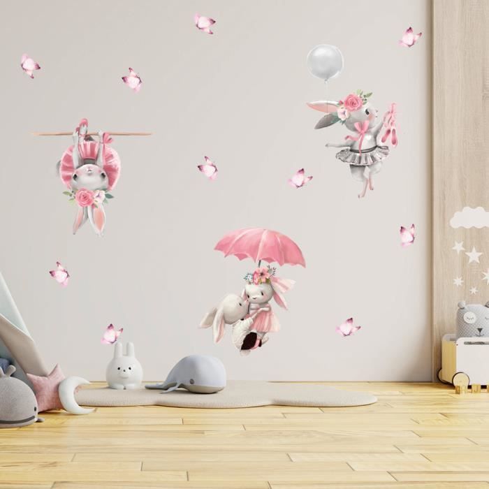 Autocollants Muraux Wondever – 2 Feuilles 30x90cm – Motifs Cœurs Et Papillons Rose – Décoration Chambre Fille – Amovibles Sans Traces