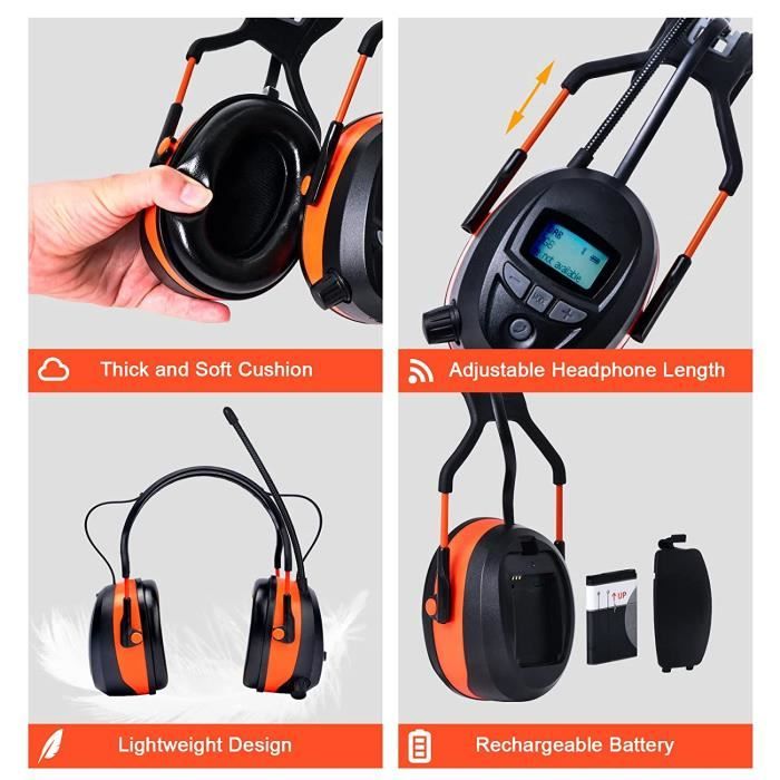 Gardtech Casque anti-bruit avec radio/Bluetooth/MP3 Casque anti-bruit avec  NR