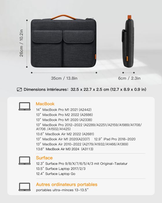 TECOOL Housse PC 13,3 13,5 Pouces Ordinateur Portable, Pochette Sac pour  MacBook Air/Pro 13 14, 13,3-14 Ultrabook, Gris foncé - Cdiscount  Informatique