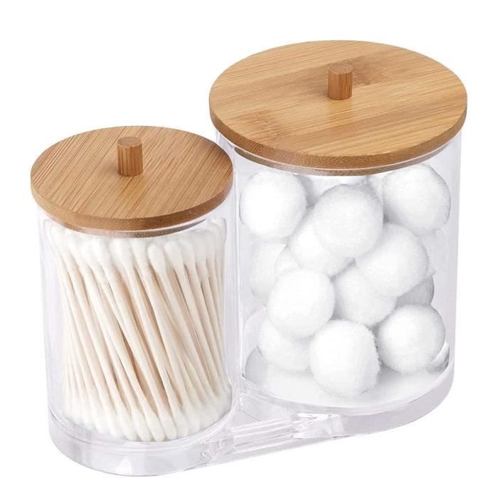 Porte-cotons Tige Avec Couvercle Bambou - Organisateur Salle De Bain Noir - 10x6x7 Cm - Rangement Cotons Démaquillants