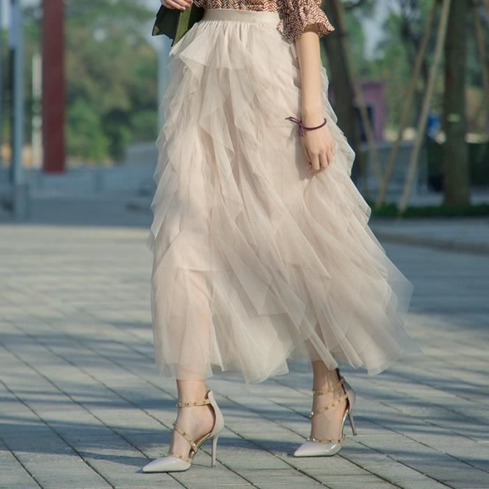 Jupe longue plissee en tulle rose taille haute pour femmes white C9508 Blanc Cdiscount Pret a Porter