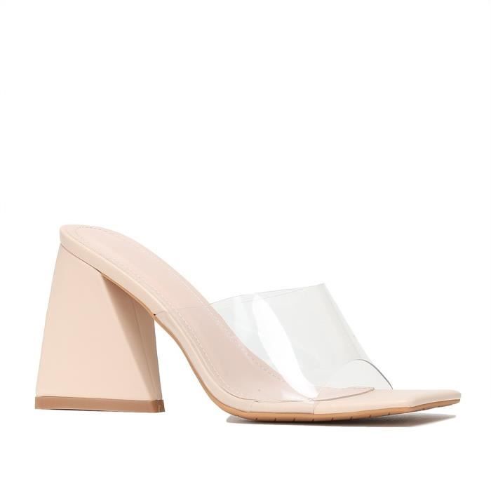 Mules Femme Marque Beige Talon Triangle Bout Carr Bride