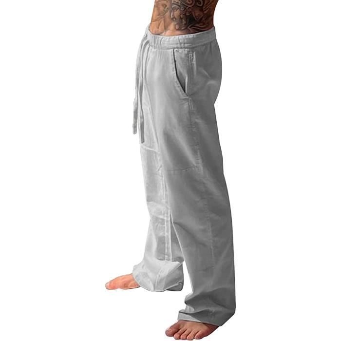 Pantalon Coton Lin Homme Yoga Décontracté Pantalons Toile Pour