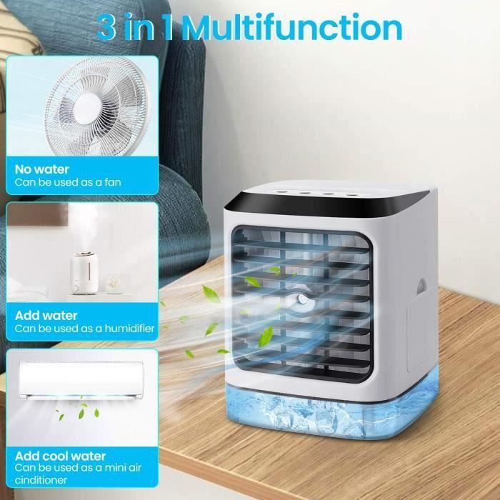 Climatiseur Mobile Portable 4 En 1 - Ventilateur, Humidificateur, Brumisateur, Veilleuse - 600ml, 3 Vitesses, 7 Couleurs - 7