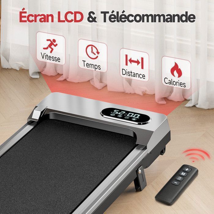 Tapis De Marche/course Pliable 3 En 1 Avec Pente 7% - 8 Km/h Max, 2.5HP, 130kg Max, écran LCD, Télécommande