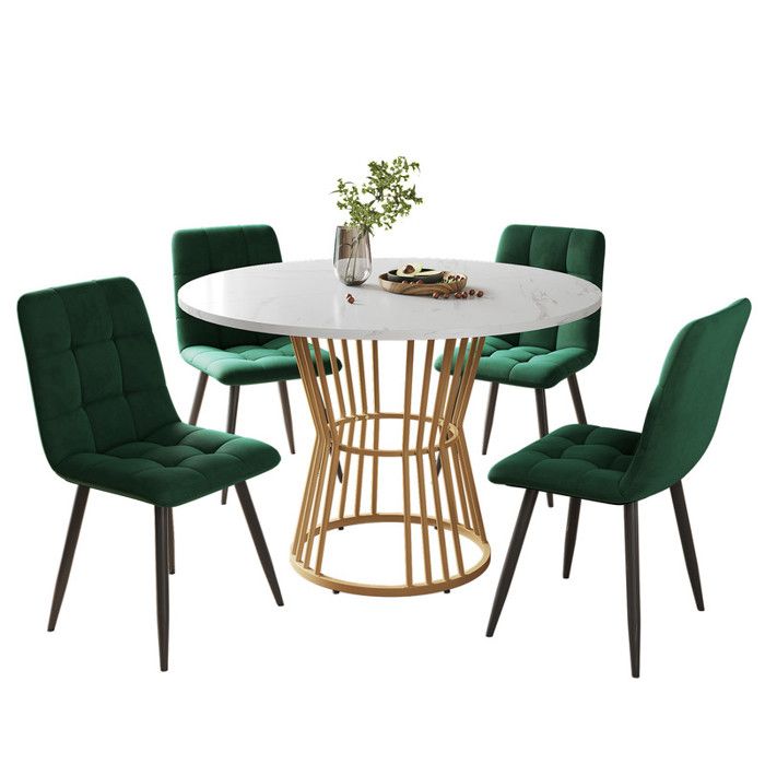 Ensemble Table Ronde 120 Cm En Placage De Frêne Aura Et 4 Chaises De Salle à Manger En Bois Et Tissu Bouclé Lucca