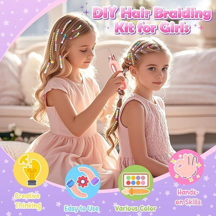 Kit Tressage Cheveux Pour Filles 5-12 Ans – Machine à Tresser + Perles Colorées – Créatif, Motricité Fine – Cadeau Anniversaire Noël – Coiffure DIY