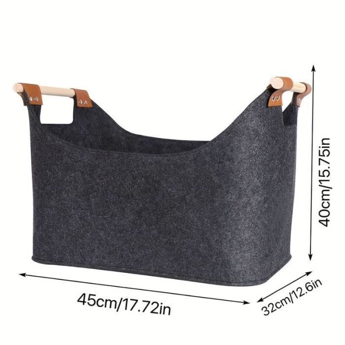 Panier Rangement Feutre 33x33x35 Cm - Poignées Cuir Synthétique - Gris Clair