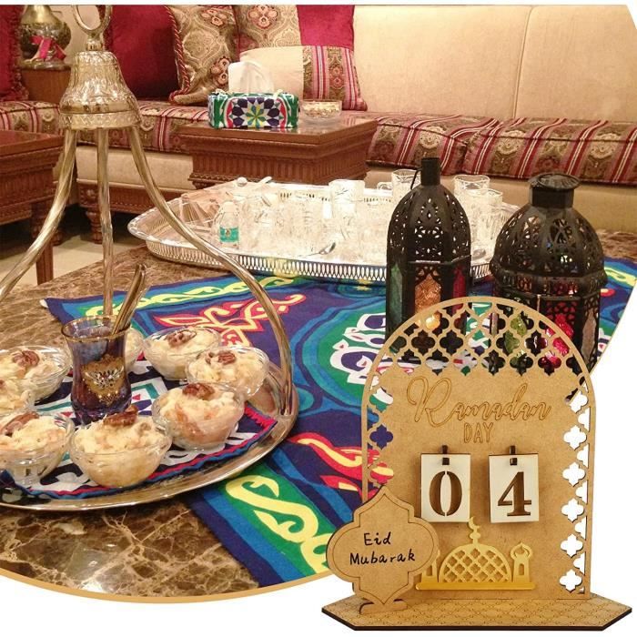 GIMOCOOL Calendrier de l'Avent Ramadan en bois, 2023 du compte à rebours  l'Aïd Ramadan, Ornement Moubarak faire soi-même, artisanal décoratio