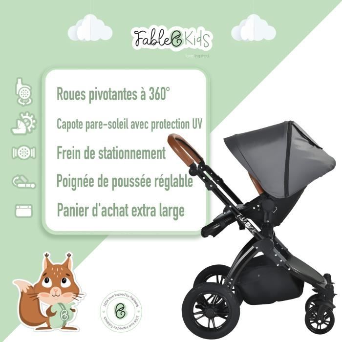 Poussette pour bébé avec 3 roues et capuche 