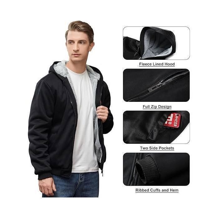 Veste Polaire Chaude à Capuche Pour Homme - Grande Taille, Fermeture Zip Complète, Poches, Parfaite Automne-hiver