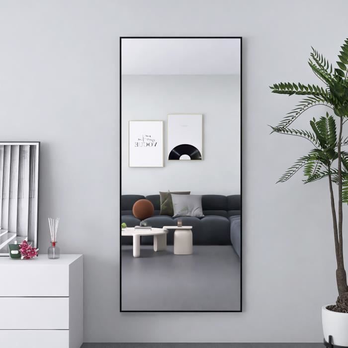 Miroir De Sol Grand Format 180x80cm - Design Arc Avec Cadre Aluminium - Pour Salon, Chambre, Entrée - À Poser Ou à Fixer Au Mur (Noir)