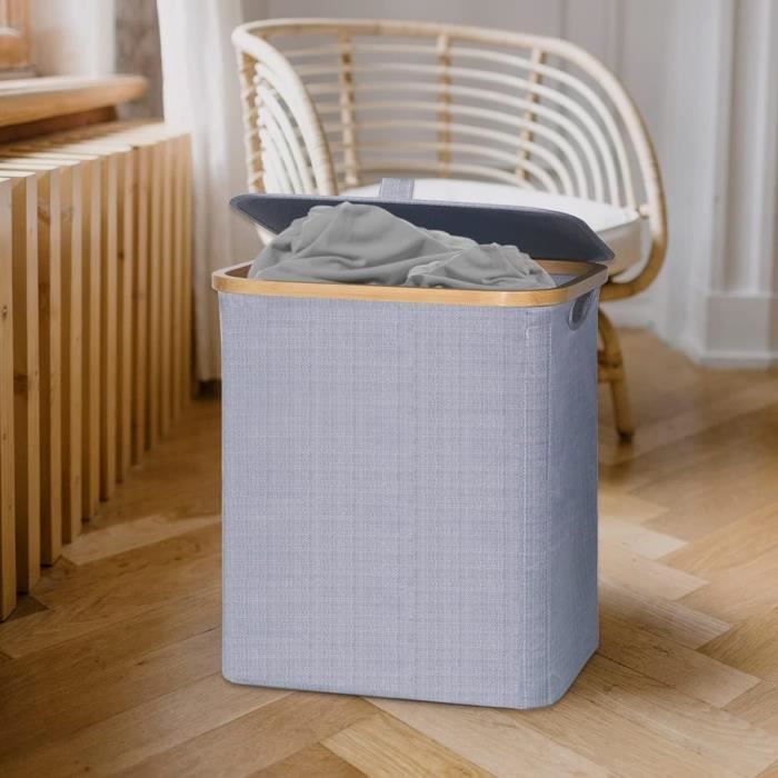 Panier à Linge Pliable Lifewit 65L Avec Couvercle - Blanc, Extra Plat Pour Gain De Place