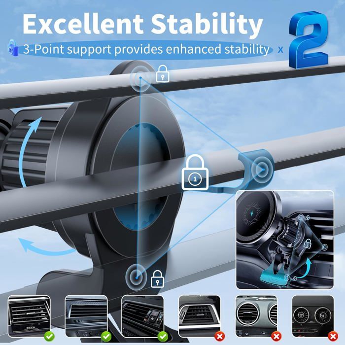 Support De Téléphone De Voiture Sans Fil Pour Grille D'aération Avec
