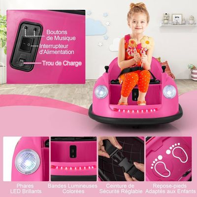 Garvee Auto Tamponneuse pour Enfants 2-5 Ans, 6V Voiture Électrique Rotation à 360° avec Lumières, Télécommande et Musique Rouge - Jeux - Jouets