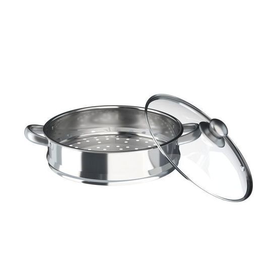 Cuit-vapeur 5 étages Inox 30 Cm - Avec Couvercle Verre, Pour Induction/gaz/électrique, Empilable, 4 Grilles