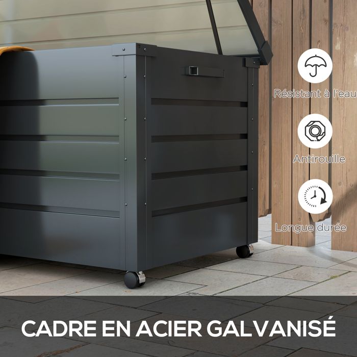 Coffre De Rangement Extérieur 300 Litres Acier Galvanisé Gris Foncé - Beliani