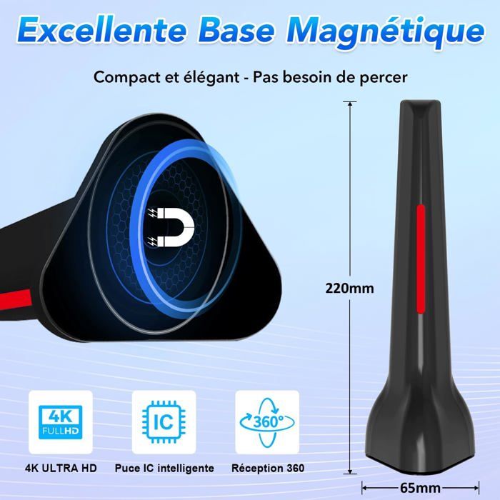 Amplificateur Double Sensibilité Antenne TV Intérieure Puissante 2025 - Réception 500km, Câble 5m, 360° Sans Angle Mort Antenne Sans Abonnement