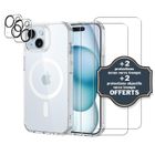 EVETANE Coque Anti-choc Magsafe compatible Iphone 15 Transparente + 2 protections écran et 2 protections objectif caméra