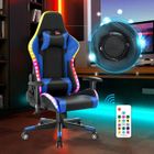 Chaise Gaming HOMEMiYN- Édition Bleu & Noir – Son Intégré, Lumières LED, Réglable 360°