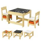 COSTWAY Ensemble Table et 2 Chaises 3 en 1 pour Enfants -2 Face (Noir&Blanc), 2 Boîtes de Rangement - Dessin,Manger, Etudier, Jouer
