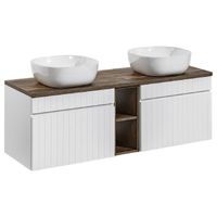 Double meuble de salle de bain à suspendre ICONIC blanc 120 cm avec le plan et ses 2 vasques Smile + l'extension chêne Santa Fe