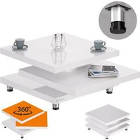 CASARIA® Table basse blanc laqué Table de salon modulable Table basse carrée moderne 60x60cm avec plateaux rotatifs