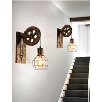 IDEGU 2PCS Lampe Murale Interieur Vintage en Roue Métal Applique Murale Industrielle Brun pour Couloir Cafe Bar