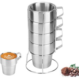 PIQIUQIU Lot De 2 Tasses à Café En Acier Inoxydable De 220 Ml Avec Poignée à Double Paroi Pour