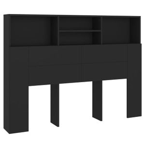 TÊTE DE LIT Tête de lit avec rangement accessoire de lit table de chevet etagère 140 par 19 par 103,5 MDF noir