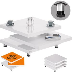TABLE BASSE CASARIA® Table basse blanc laqué Table de salon modulable Table basse carrée moderne 60x60cm avec plateaux rotatifs