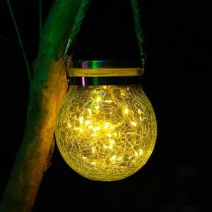 LAMPION ETO- lampe solaire suspendue Lanterne solaire en verre fissuré à 30 led, étanche, éclairage d'extérieur, jardin borne Blanc chaud