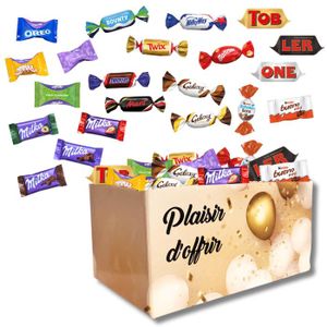 CHOCOLAT BONBON Ballotin Plaisir d'Offrir et son assortiment de 100 mini-chocolats Kinder Schokobons et Mini Bueno, Milka, Célébrations,Daim