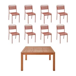 Ensemble table et chaise de jardin Table de jardin carrée. en bois d'eucalyptus . ave