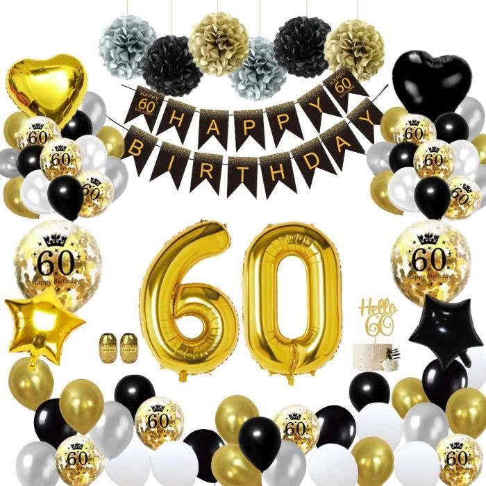 60 Décorations fête en Argent Noir,Deco Anniversaire 60 ans