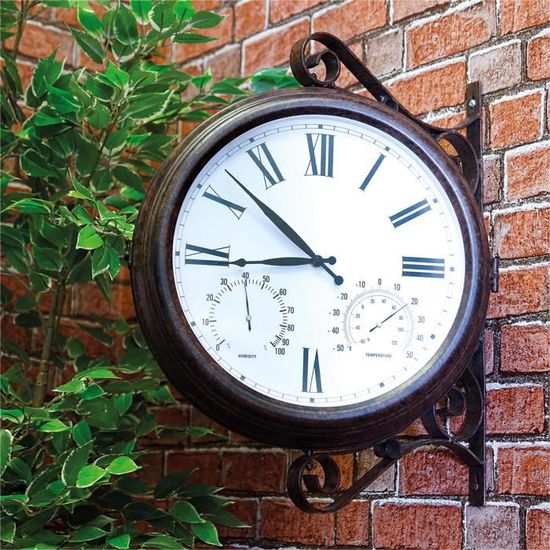 Blumfeldt Early Bird Horloge Murale Double Face Rétro Avec Thermomètre - Design Vintage Noir