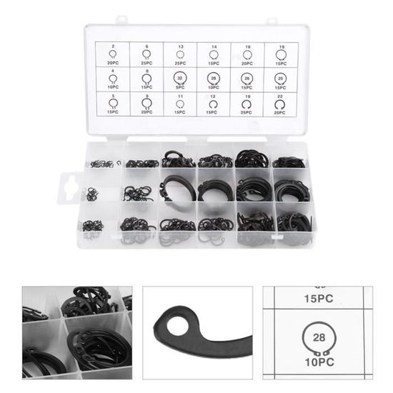 Circlips Anneau Retenue Acier Carbone - 300 Pièces, 18 Tailles 3-32mm Avec Boîte