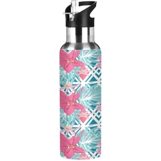 Wzzzsun Bouteille Eau Isotherme Cheval Bleu 600ml Avec Paille - Gourde Acier Inoxydable Enfant Garçon Fille, Sans BPA, Chaud 12h Froid 24h