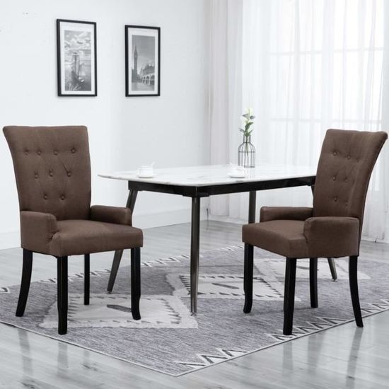 JM 1pc Chaise de salle à manger Design Scandinave avec accoudoirs Marron Tissu 54x56x106cm|4149
