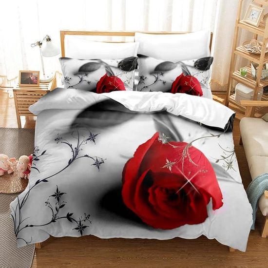 Parure de lit Vintage, housse de couette 220x200 avec taie d'oreiller,  imprimé romantique Rose, pour Queen Size et King Size - AliExpress