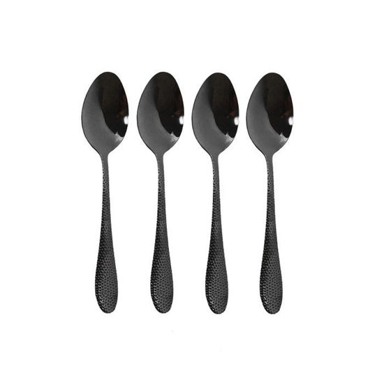 4pcs cuillère à café Couverts de cuisine en acier inoxydable, noir occidental, service de