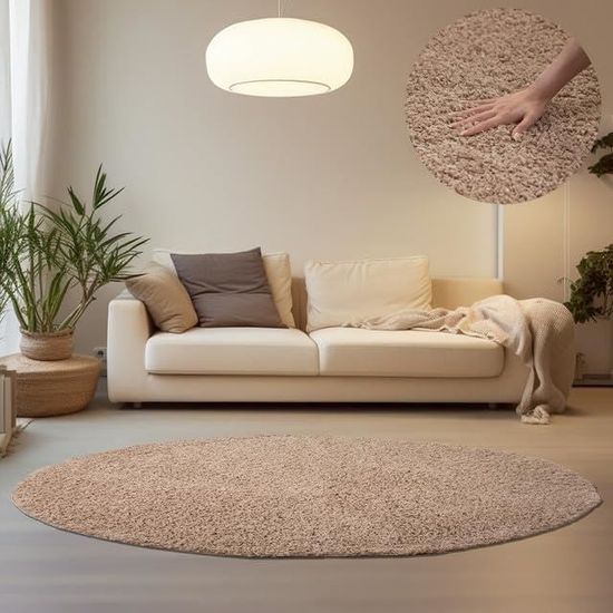 Tapis Rond Rouge 160 Cm – Poils Ras, Doux, Antidérapant, Pour Salon/chambre - 6