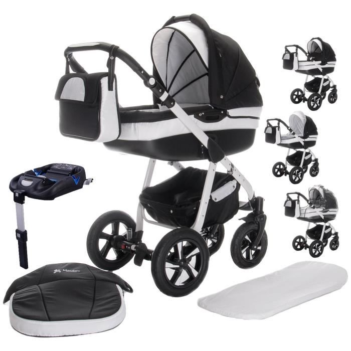 Friedrich Hugo Mandala - 4 en 1 poussette + ISOFIX - roue en airr - Couleur: en gomme dur Flat White