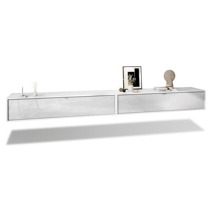 vladon ensemble de 2 set meuble tv lana 140 armoire murale lowboard 140 x 29 x 37 cm en blanc, façades en blanc haute brillance