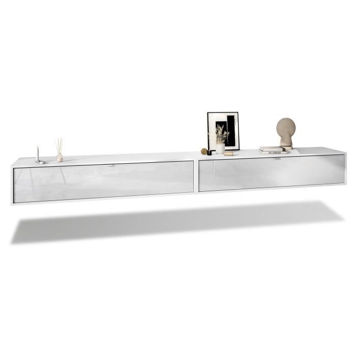 Vladon Ensemble de 2 set meuble TV Lana 140 armoire murale lowboard 140 x 29 x 37 cm en blanc façades en Blanc haute brillance