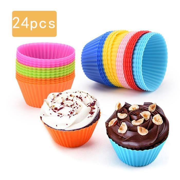 Lot de 24 Moules à Muffins Anti-adhésifs en Silicone Réutilisables, Pour Cuisson de Petits Gâteaux, Muffins, Cupcakes et Pâtisseries