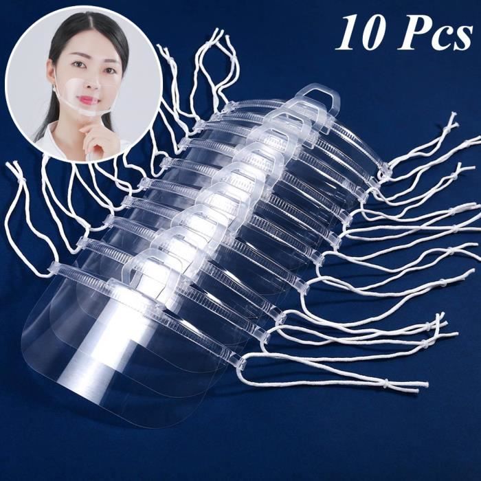 10PCS Visière de Protection Réutilisable, Masque Transparent Visage Anti-Salive Anti-buée Couvre Bouche et Nez Facial Protection