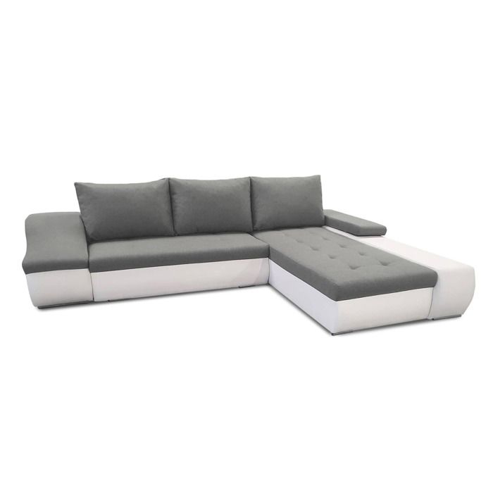 LOHAN - Canapé D'angle Convertible Coffre De Rangement Gris Et Blanc - Angle Droit