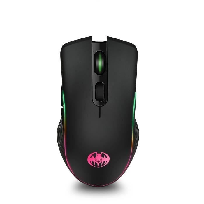 RGB Souris Gamer Sans Fil 2,4G Nano USB Rechargeable RGB Rétro Eclairé 3 DPI Réglables - Noir